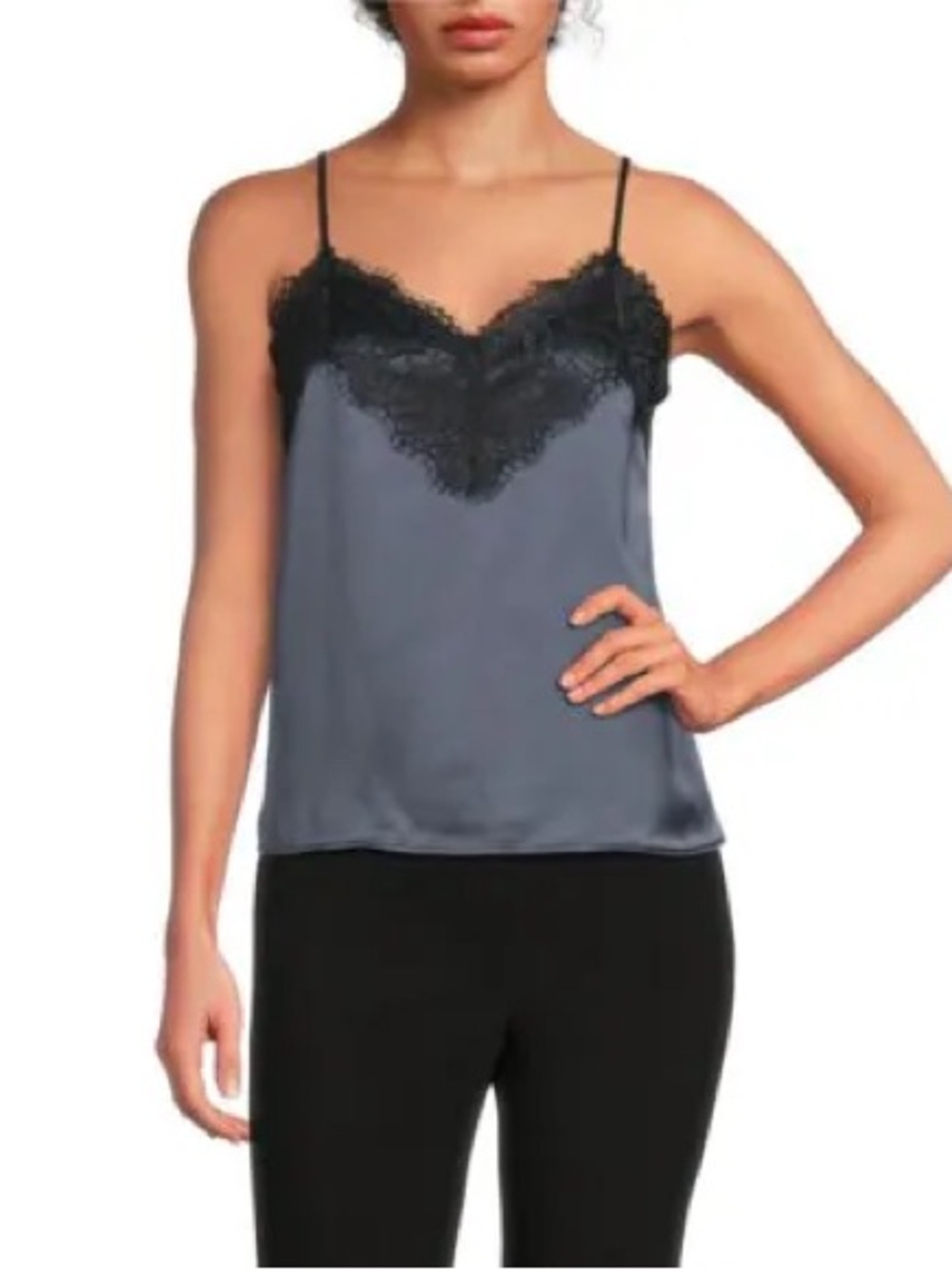 Vince Camuto Gray Satin Cami with Black Lace Trim